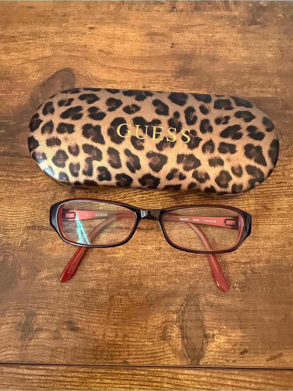 Guess GU2203 Eyeglass‎ Frames Black Red Rectangular Designer 51-15-135 Case